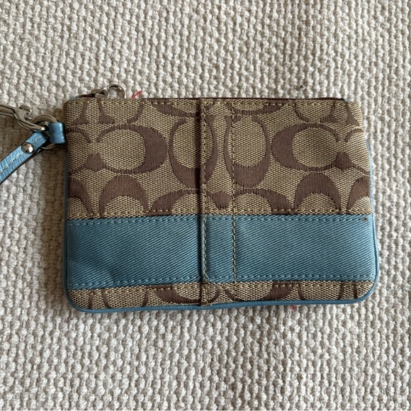 COACH Brown and Stone Blue Wristlet Wallet Logo Canvas - Picture 2 of 2